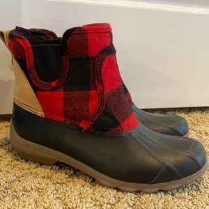 Sperry red Buffalo check duck boot